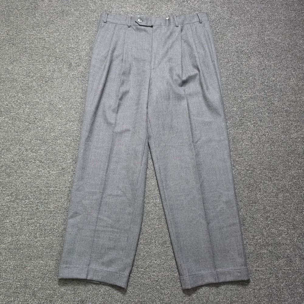 VTG Brooks Brothers Double Pleated Dress Pants Gray Houndstooth Mens 35x30 USA
